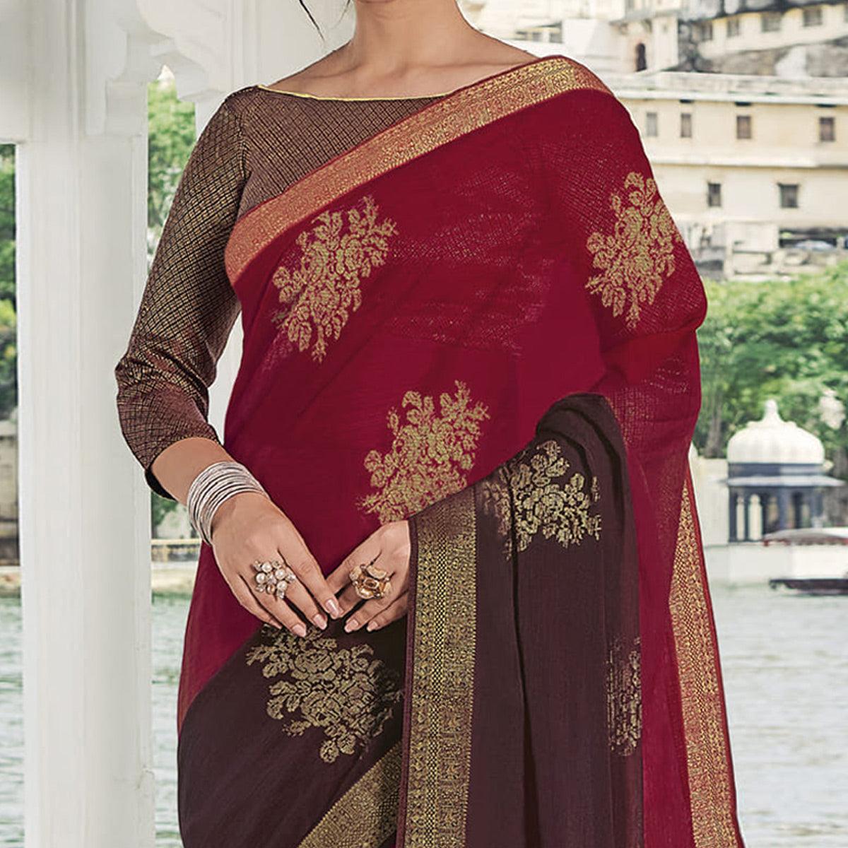 Multicolor Festive Wear Woven Chiffon Saree - Peachmode