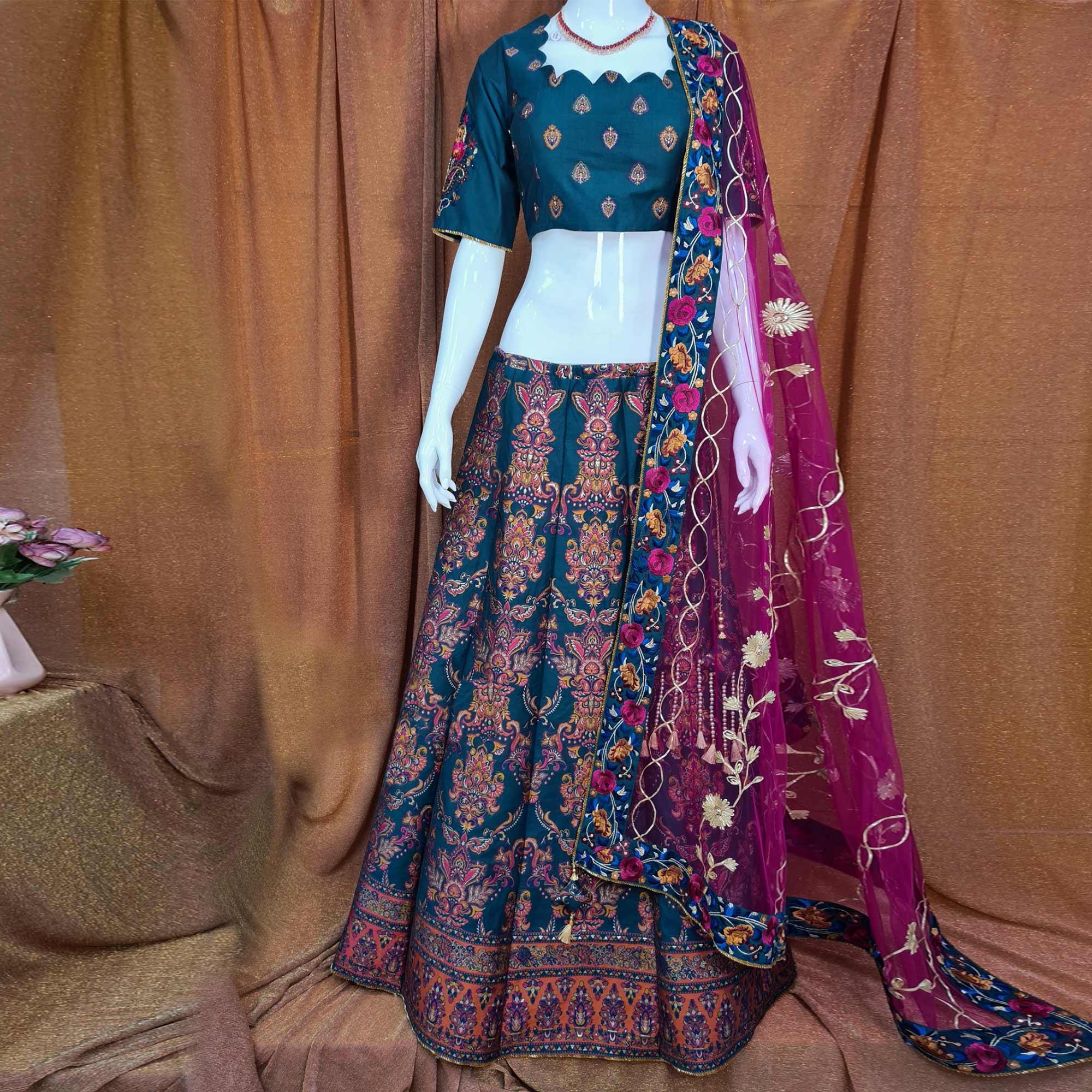 Multicolor Festive Wear Woven Silk Lehenga Choli - Peachmode