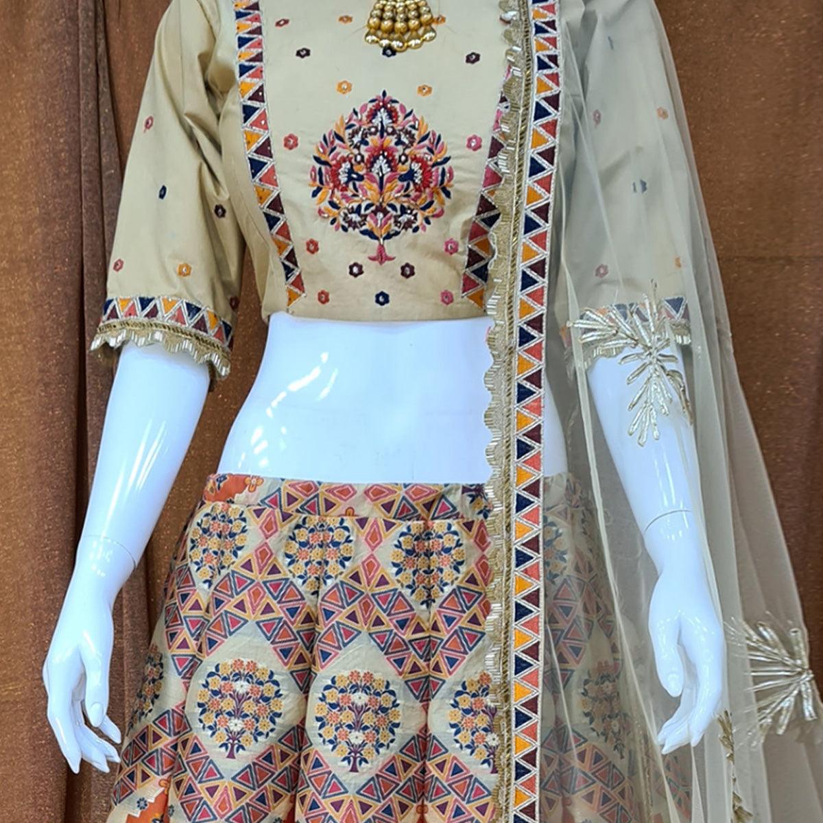 Multicolor Festive Wear Woven Silk Lehenga Choli - Peachmode
