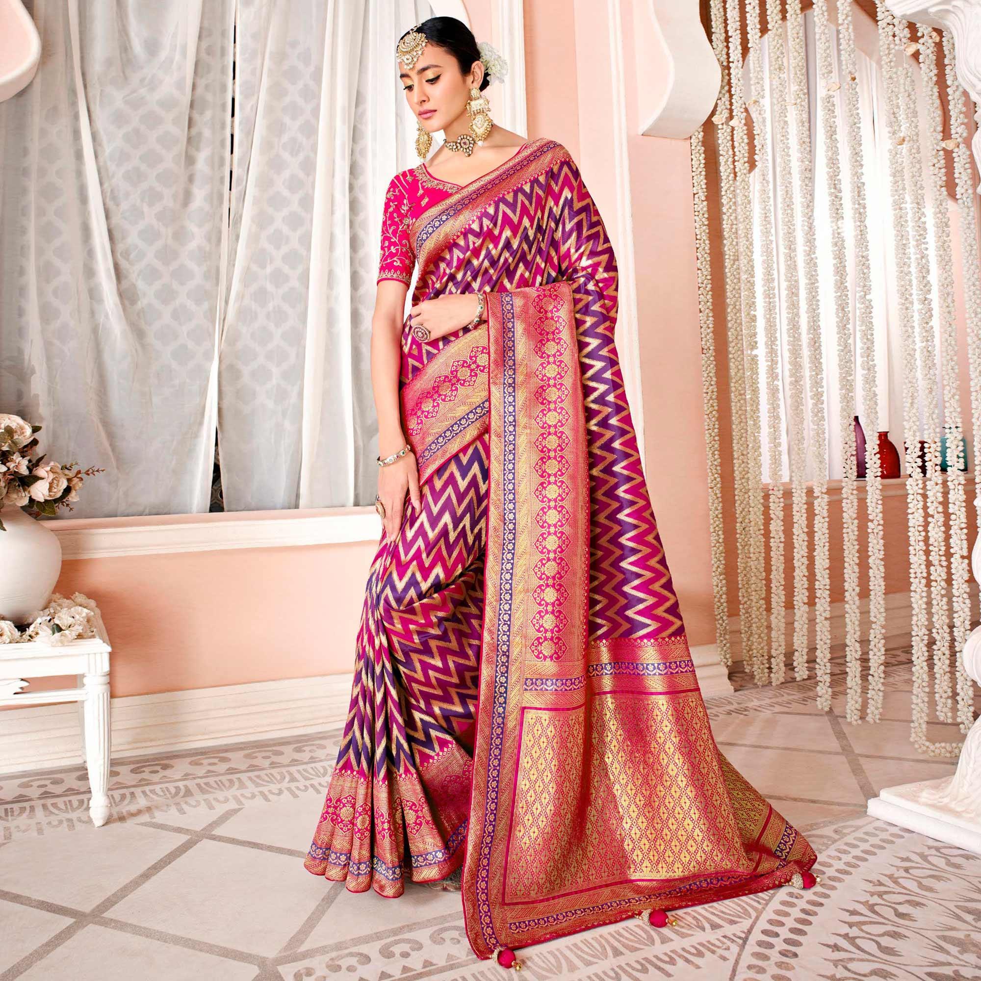Multicolor Festive Wear Woven Silk Saree - Peachmode