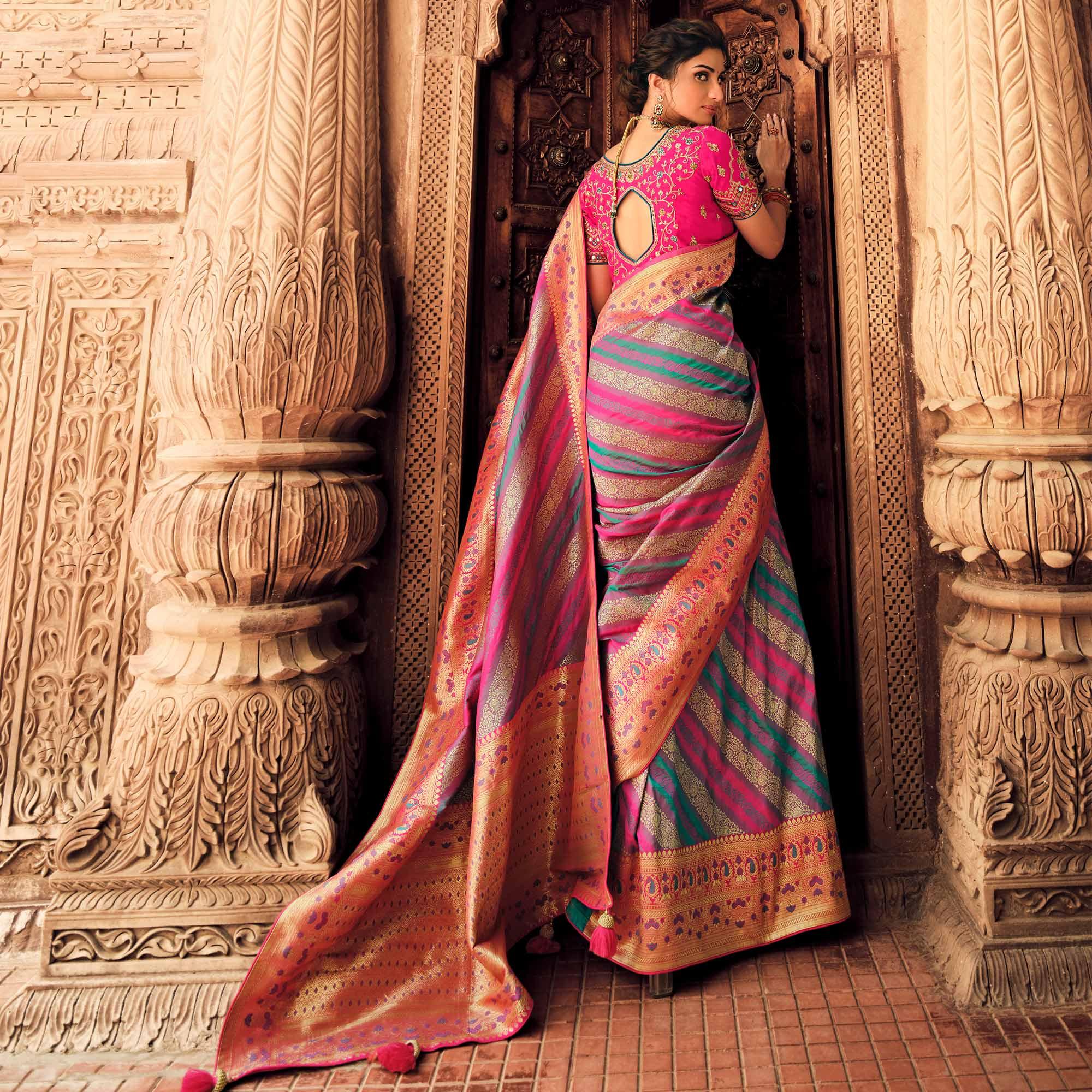 Multicolor Festive Wear Woven Silk Saree - Peachmode