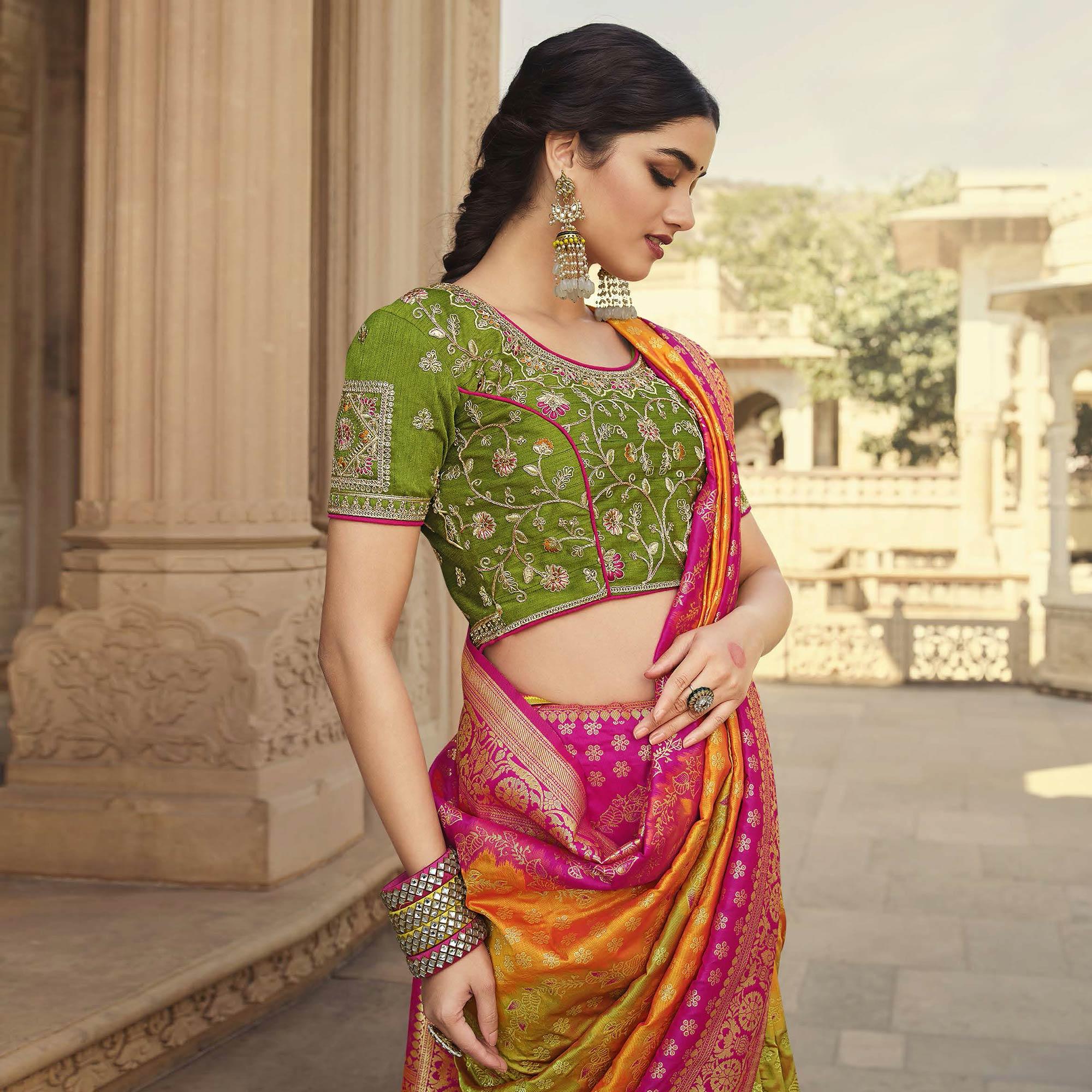Multicolor Festive Wear Woven Silk Saree - Peachmode