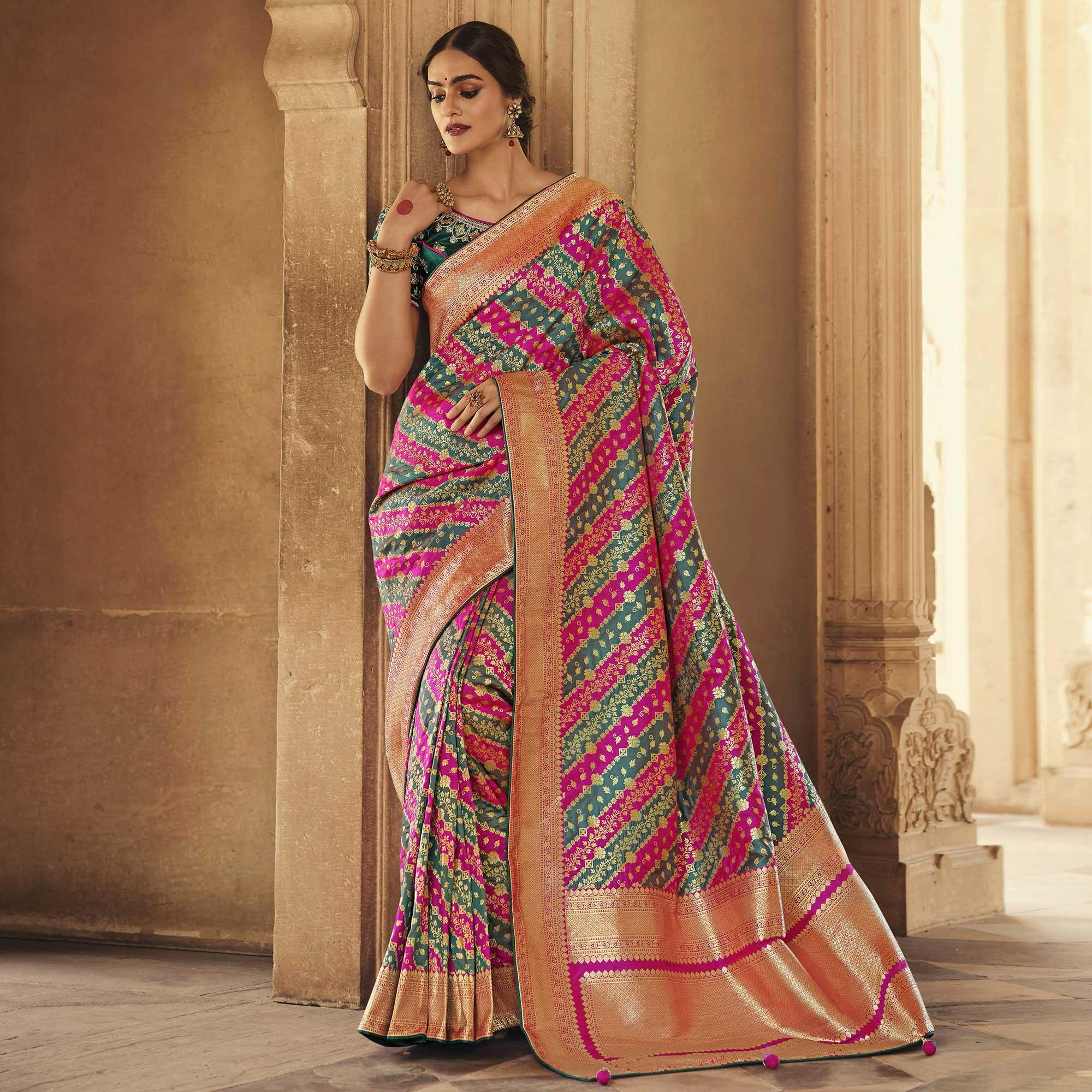 Multicolor Festive Wear Woven Silk Saree - Peachmode