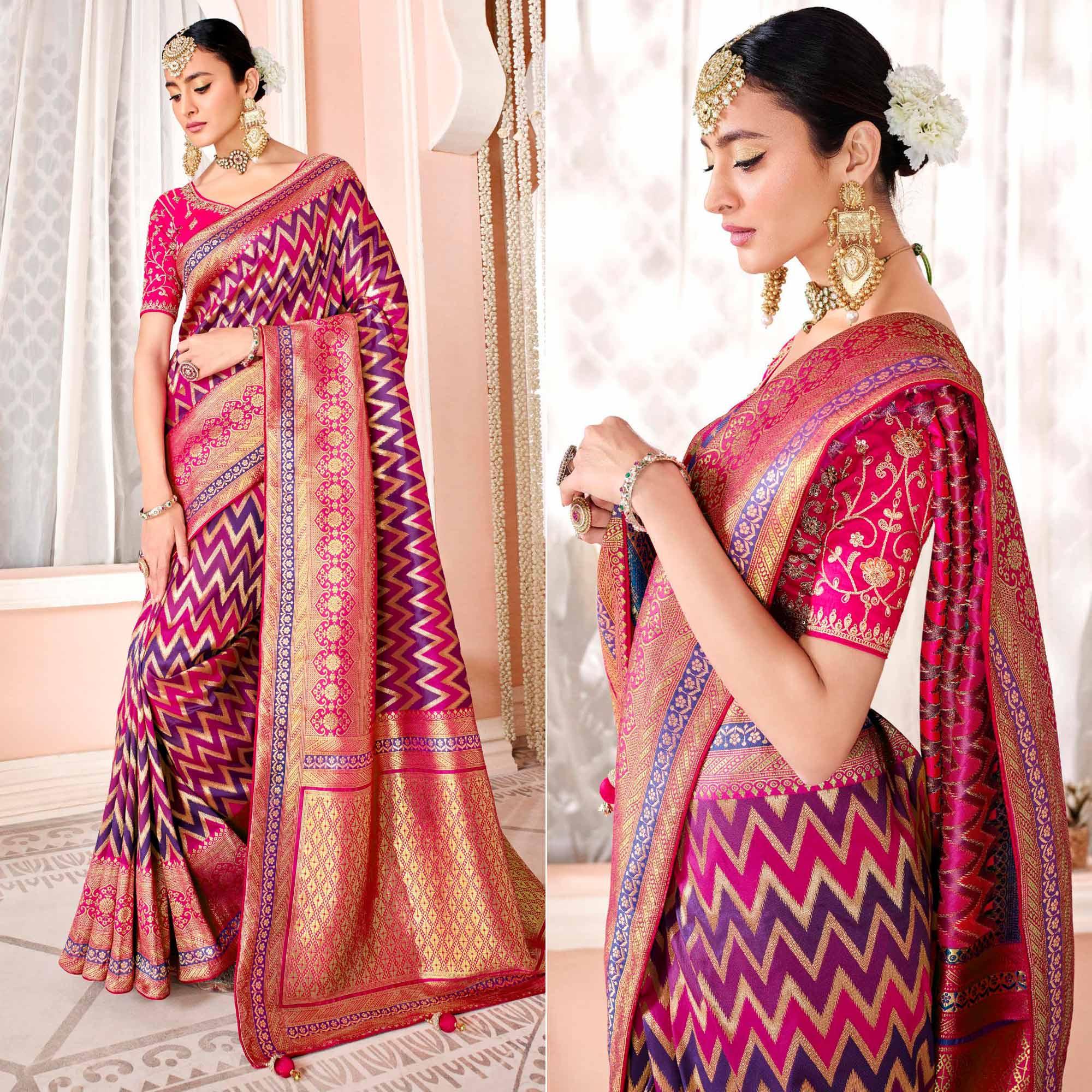 Multicolor Festive Wear Woven Silk Saree - Peachmode