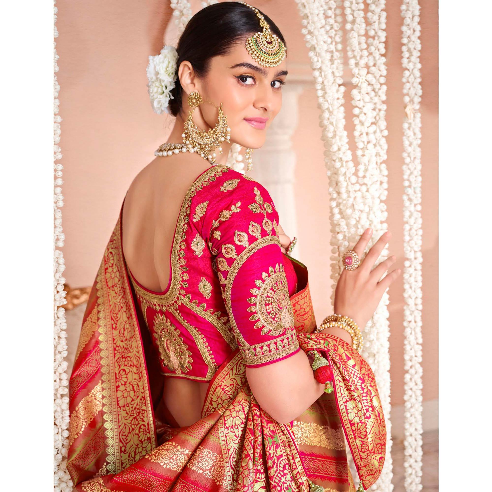 Multicolor Festive Wear Woven Silk Saree - Peachmode