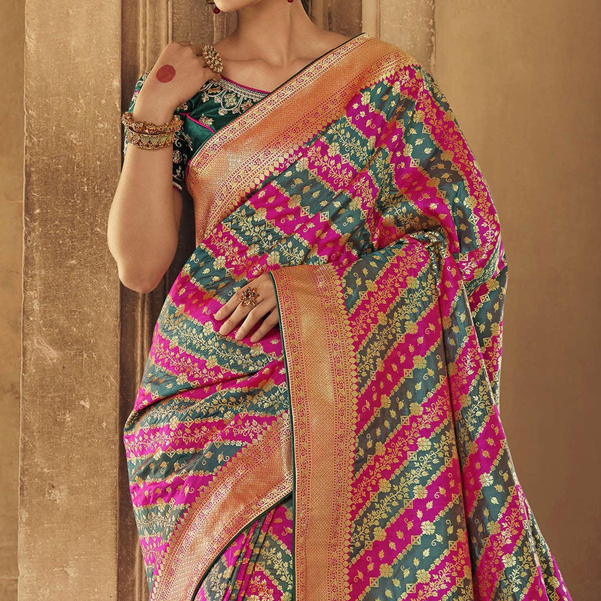 Multicolor Festive Wear Woven Silk Saree - Peachmode