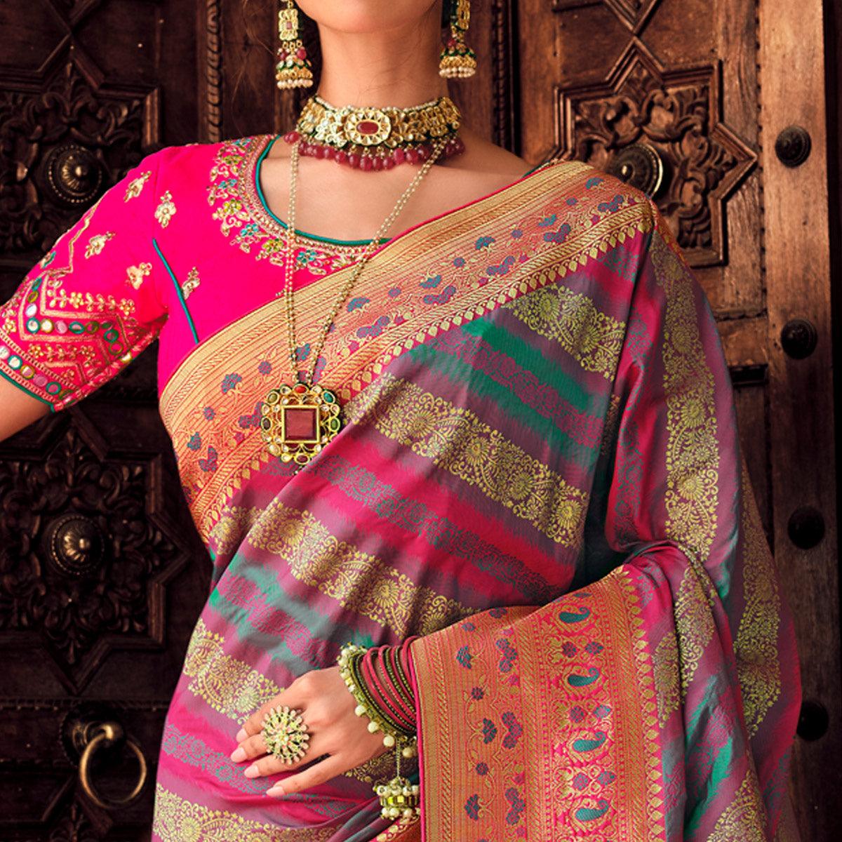 Multicolor Festive Wear Woven Silk Saree - Peachmode