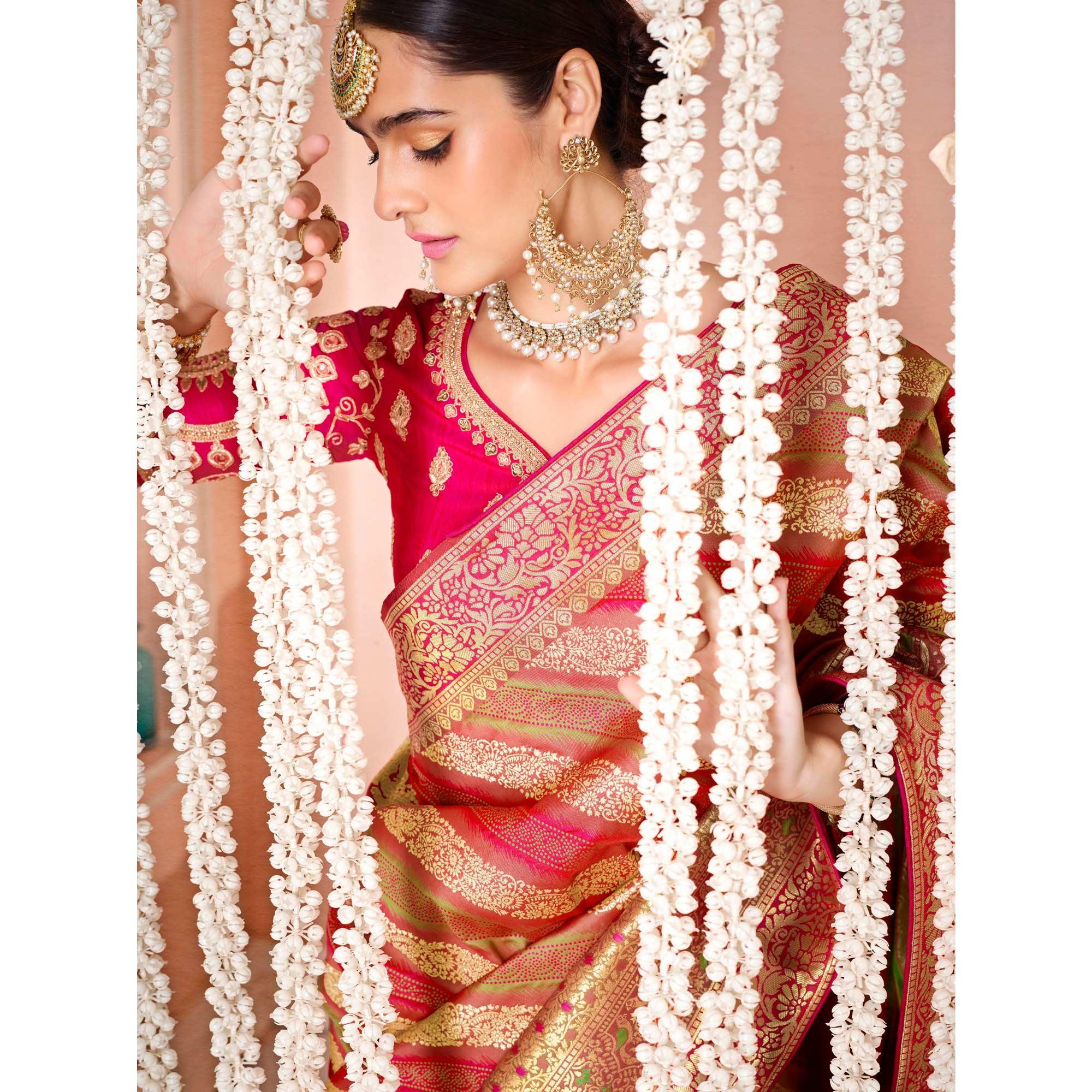 Multicolor Festive Wear Woven Silk Saree - Peachmode