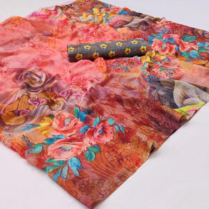 Multicolor Floral Digital Printed Georgette Saree - Peachmode