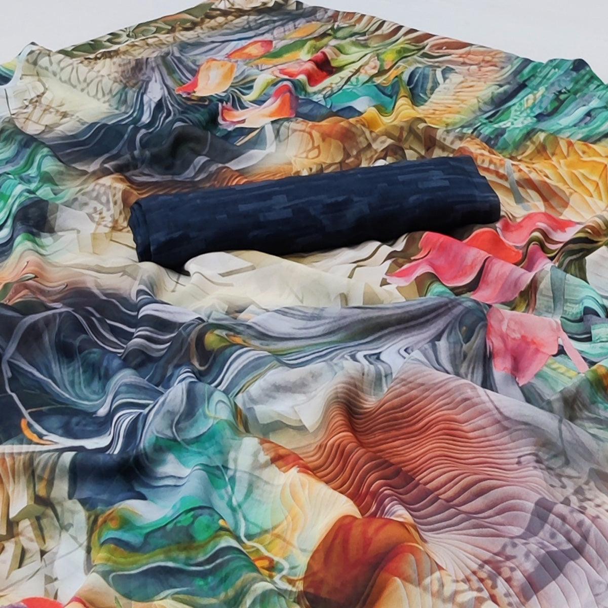 Multicolor Floral Digital Printed Georgette Saree - Peachmode