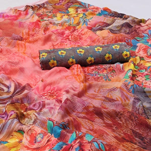 Multicolor Floral Digital Printed Georgette Saree - Peachmode