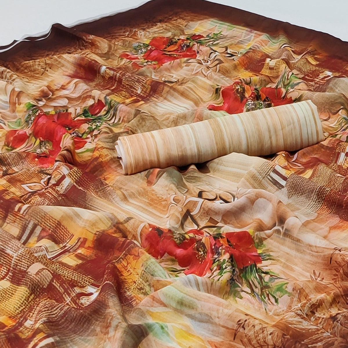 Multicolor Floral Digital Printed Georgette Saree - Peachmode