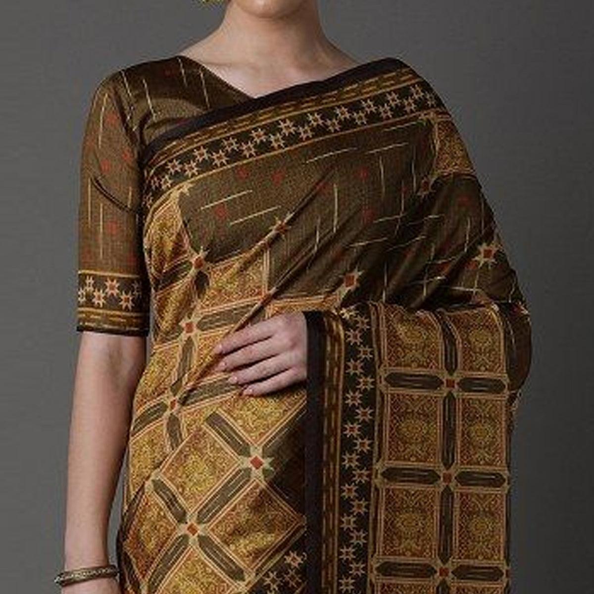Multicolor Party Wear Satin Printed Saree With Unstitched Blouse - Peachmode