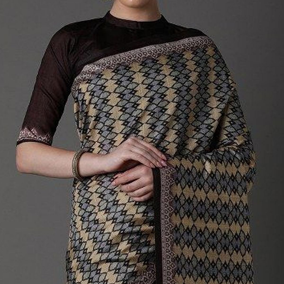 Multicolor Party Wear Satin Printed Saree With Unstitched Blouse - Peachmode