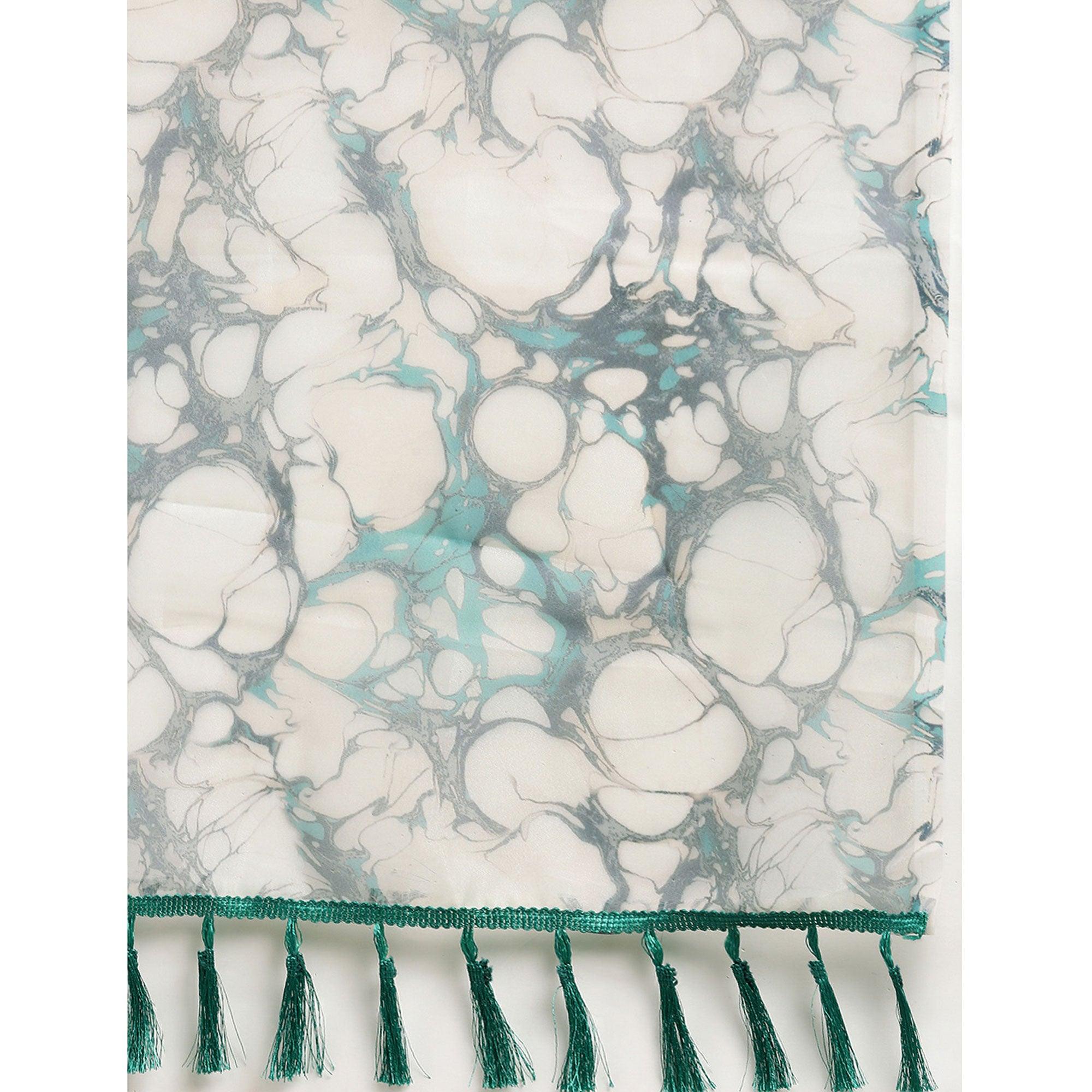 Multicolor Partywear Printed Organza Saree - Peachmode