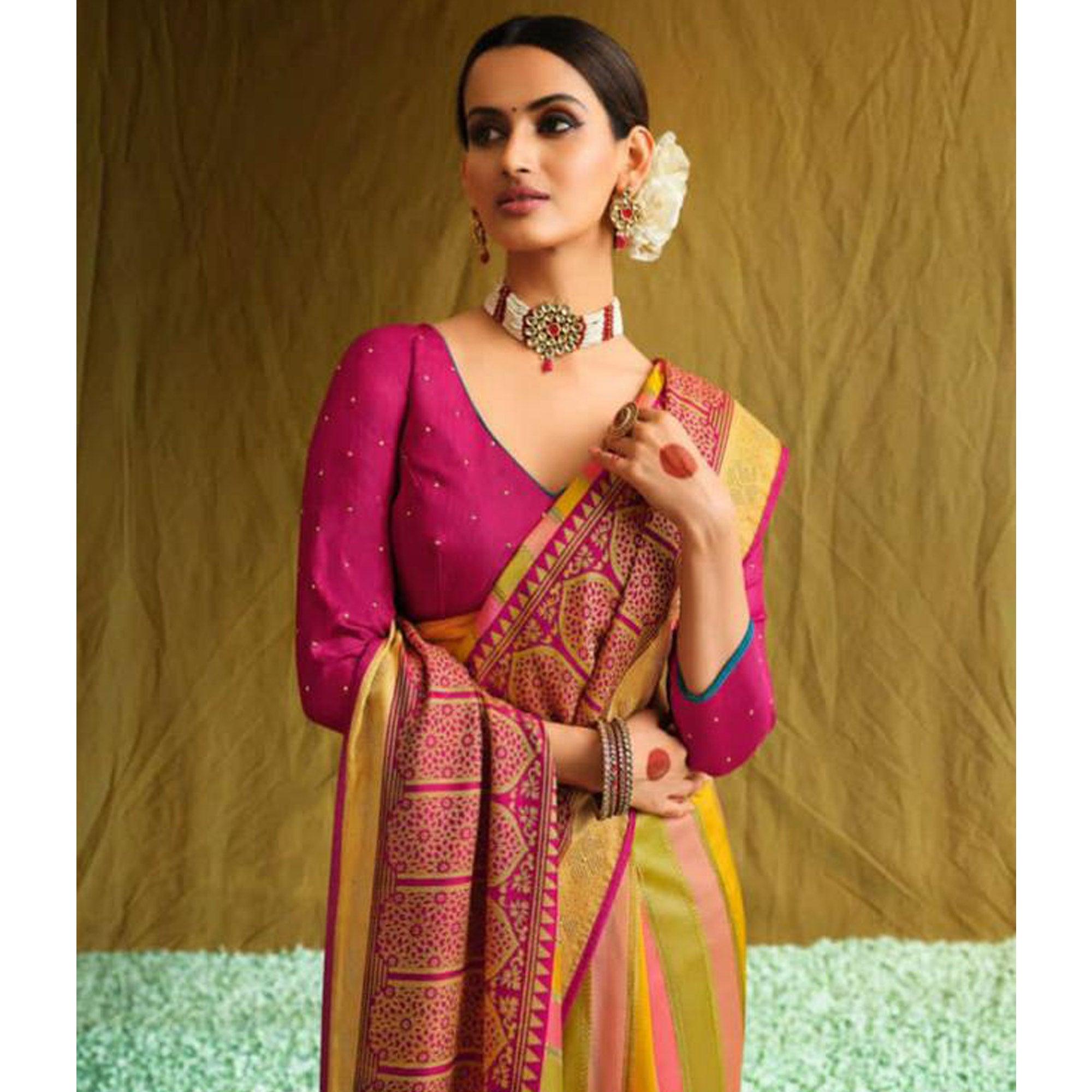 Multicolor Partywear Weaving Resham Work Brasso Saree - Peachmode