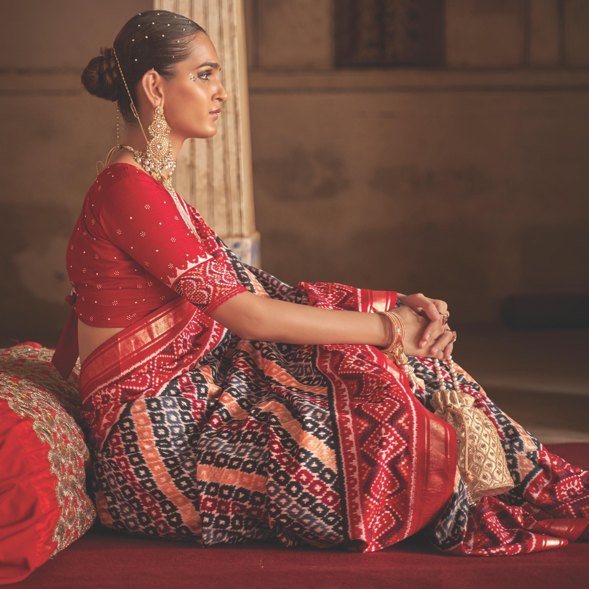 Multicolor Patola Printed Art Silk Saree - Peachmode