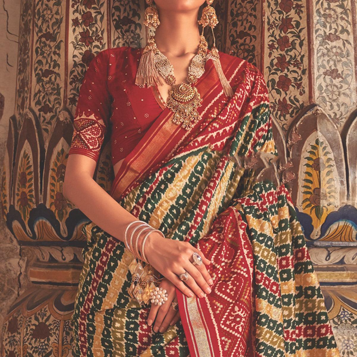 Multicolor Patola Printed Art Silk Saree - Peachmode