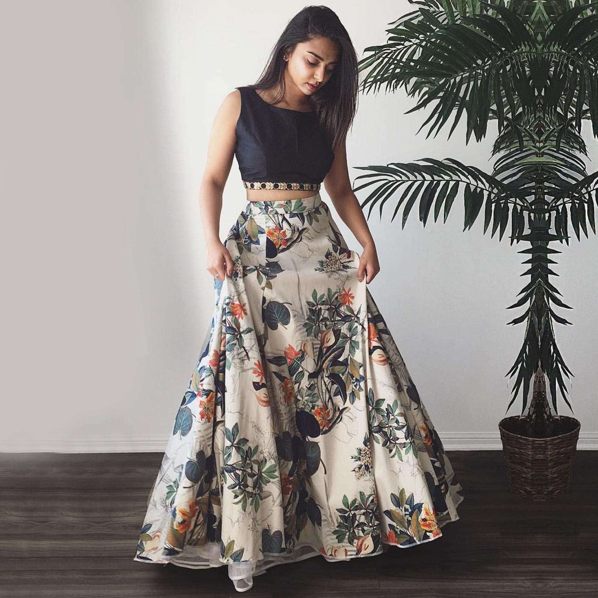 Multicolor Printed Banglori Silk Lehenga Choli - Peachmode