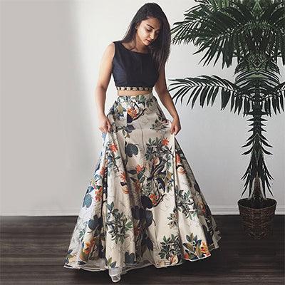 Multicolor Printed Banglori Silk Lehenga Choli - Peachmode