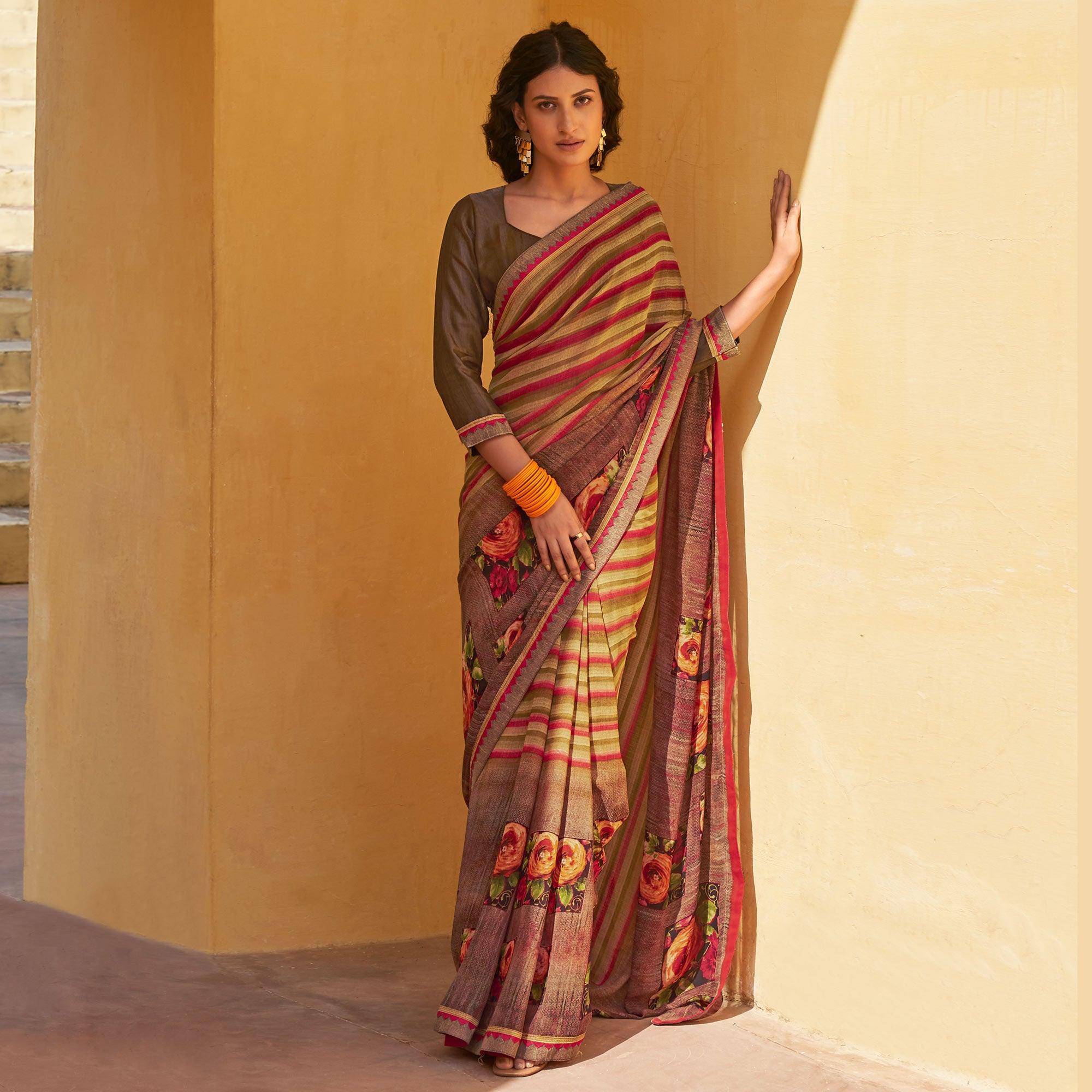 Multicolor Printed Georgette Saree - Peachmode