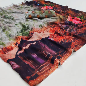 Multicolor Printed Georgette Saree - Peachmode