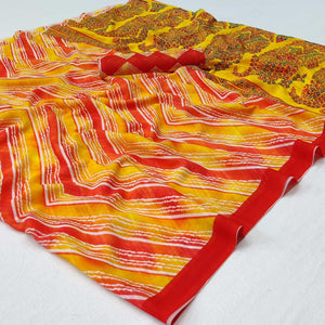 Multicolor Printed Georgette Saree - Peachmode