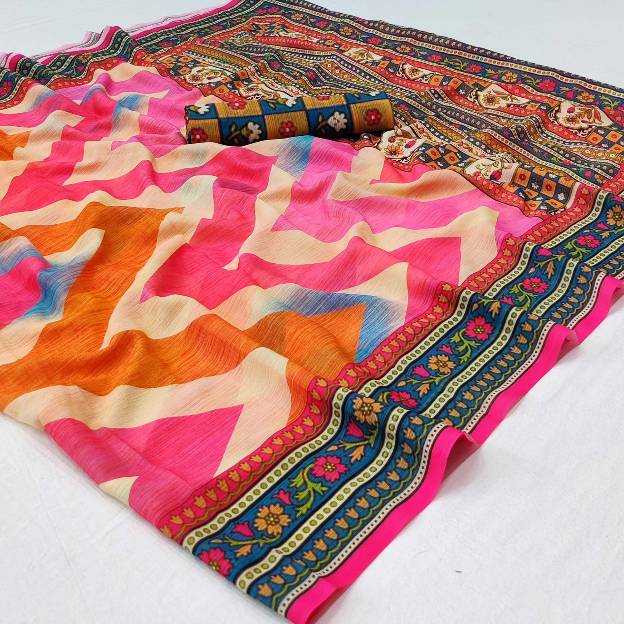 Multicolor Printed Georgette Saree - Peachmode