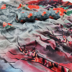 Multicolor Printed Georgette Saree - Peachmode