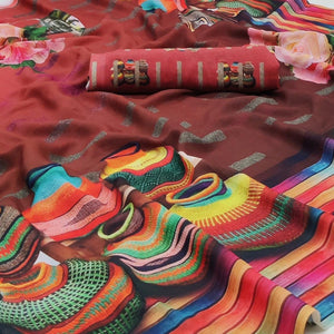 Multicolor Printed Georgette Saree - Peachmode