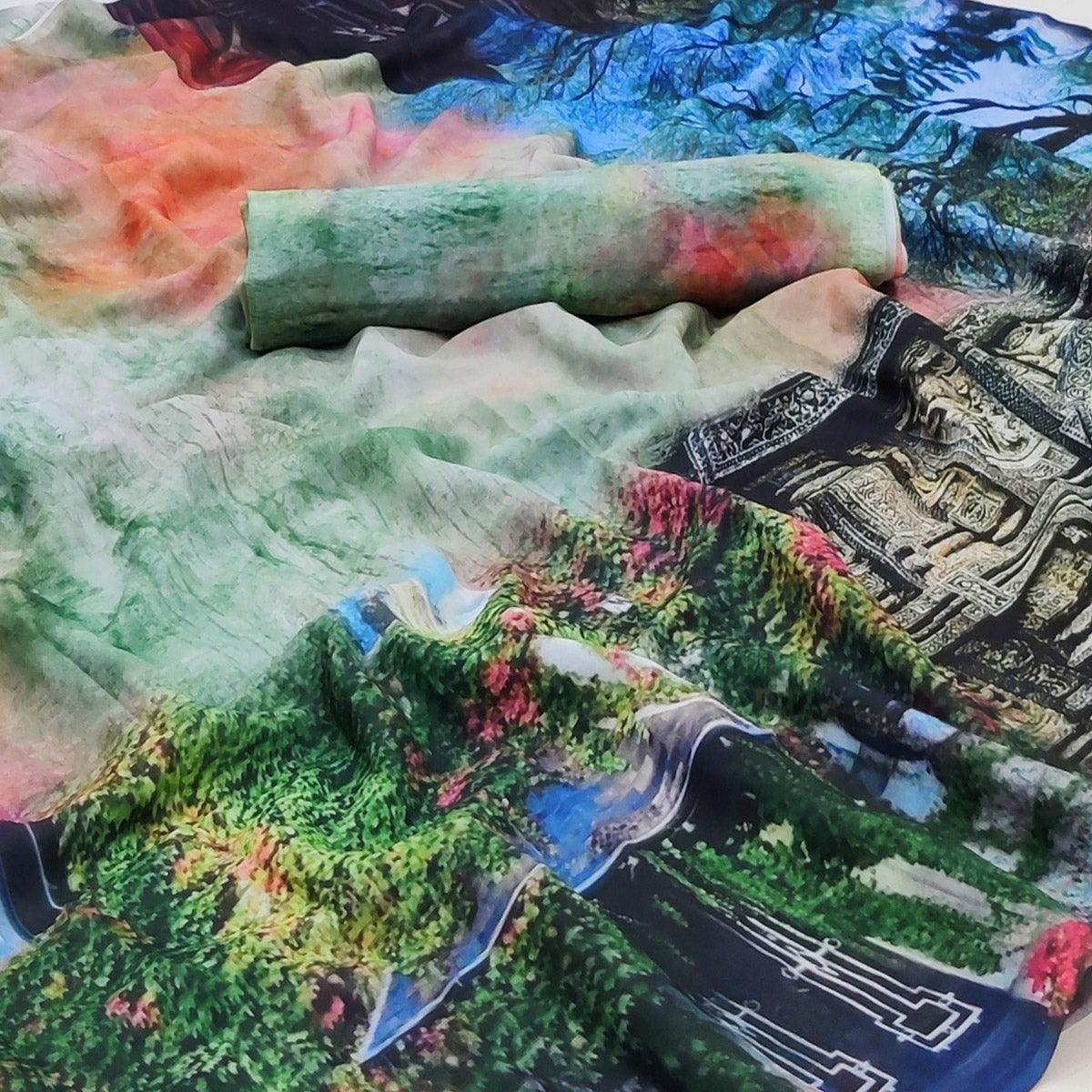 Multicolor Printed Georgette Saree - Peachmode