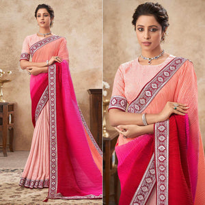 Multicolor Sequence Embroidered Chiffon Half & Half Saree - Peachmode