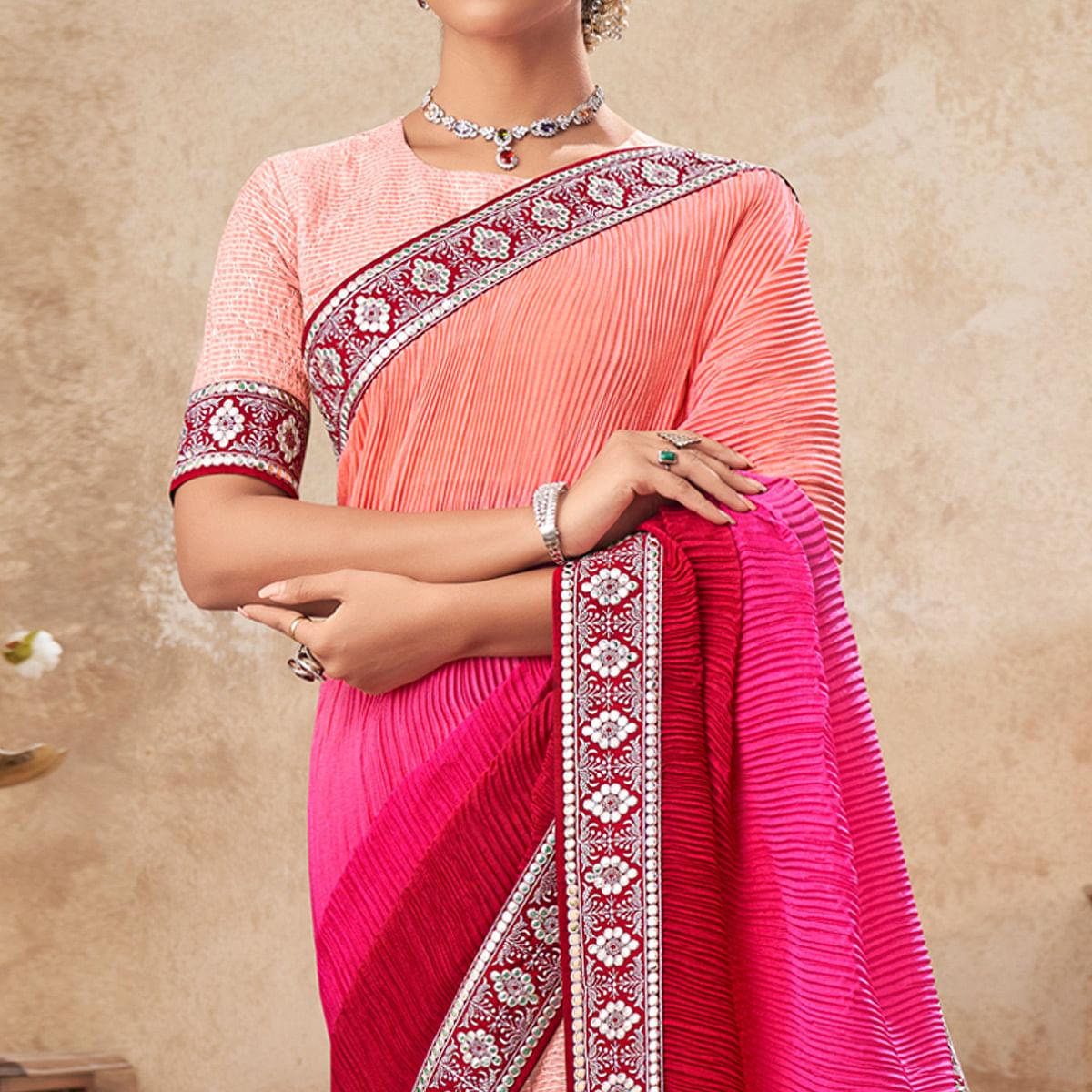 Multicolor Sequence Embroidered Chiffon Half & Half Saree - Peachmode