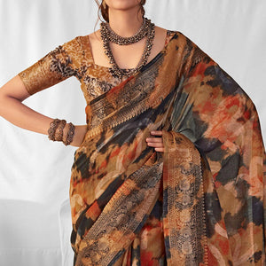 Multicolor Woven-Printed Chanderi Saree - Peachmode