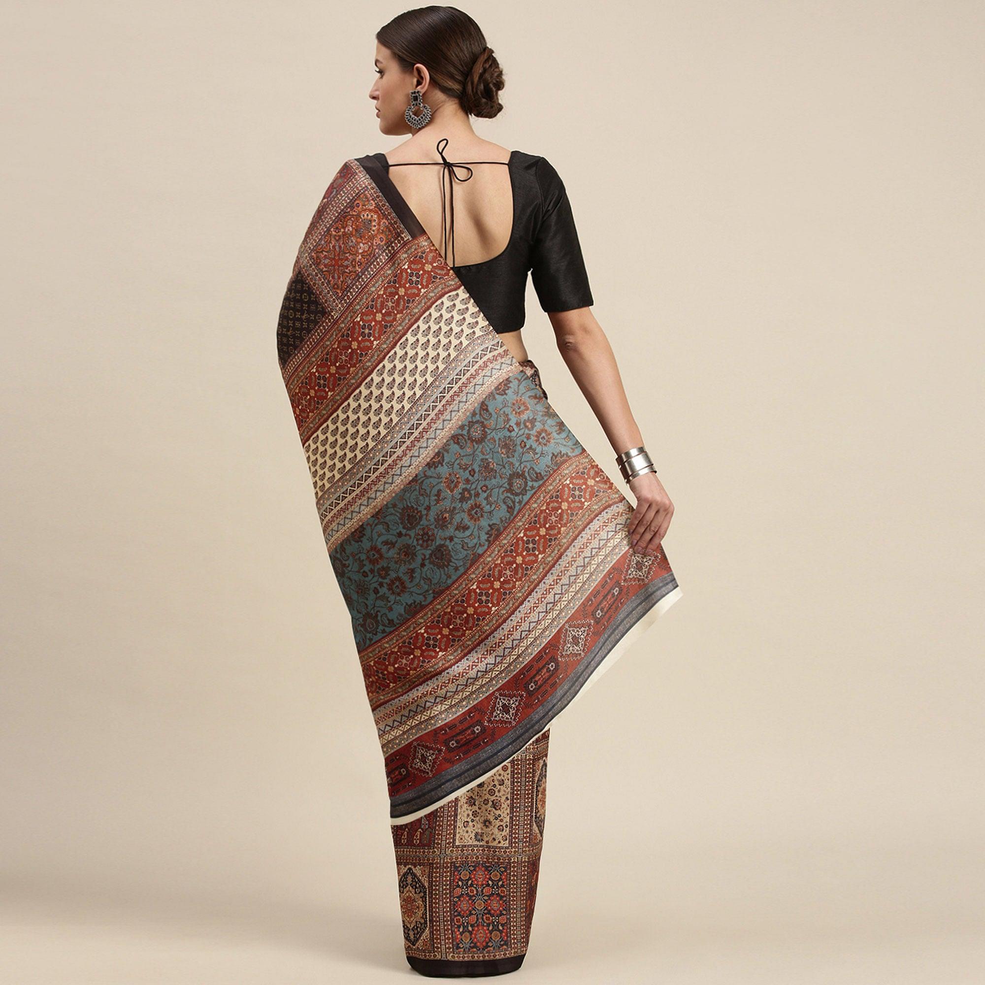 Multicolored Casual Wear Floral Printed Art Silk Saree - Peachmode