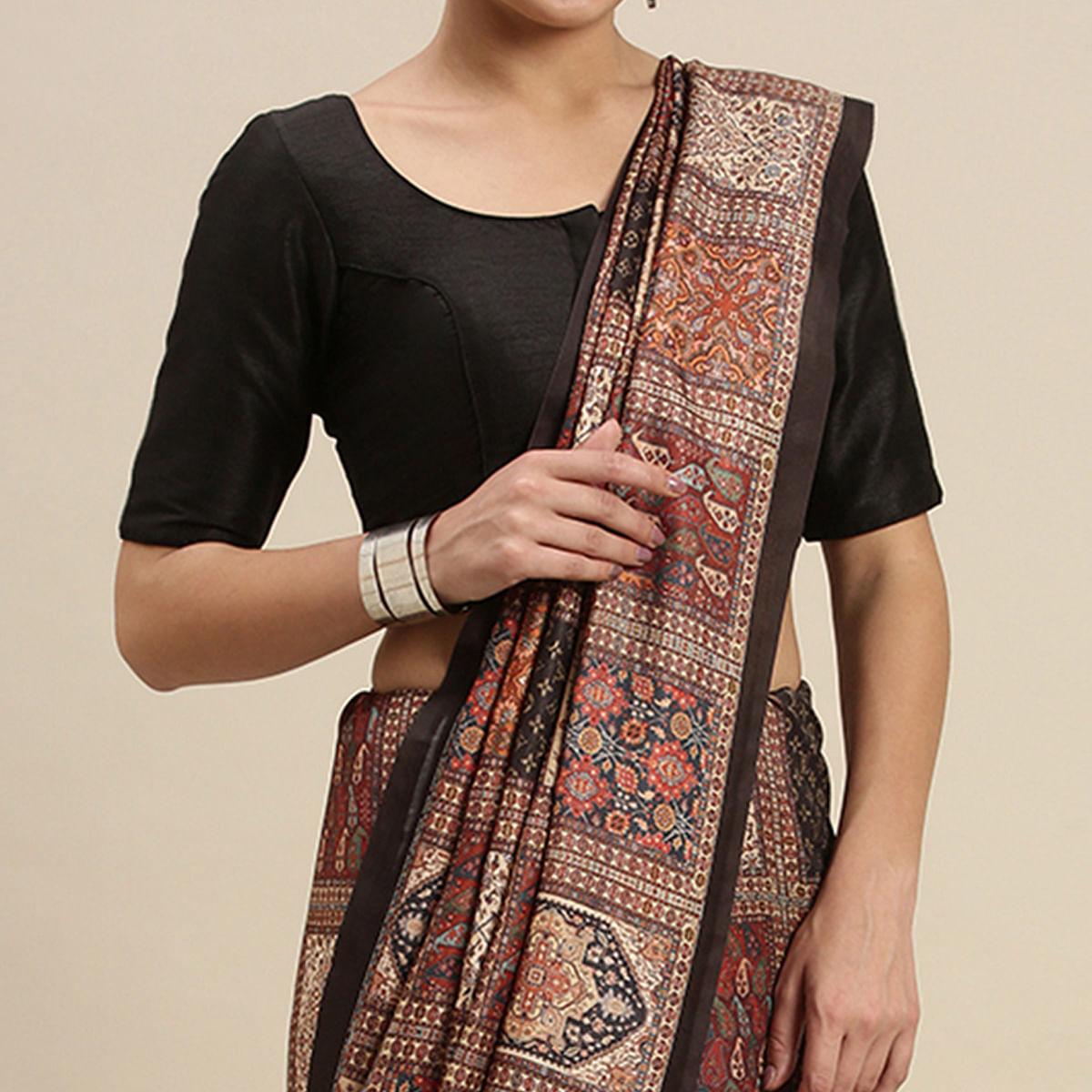 Multicolored Casual Wear Floral Printed Art Silk Saree - Peachmode