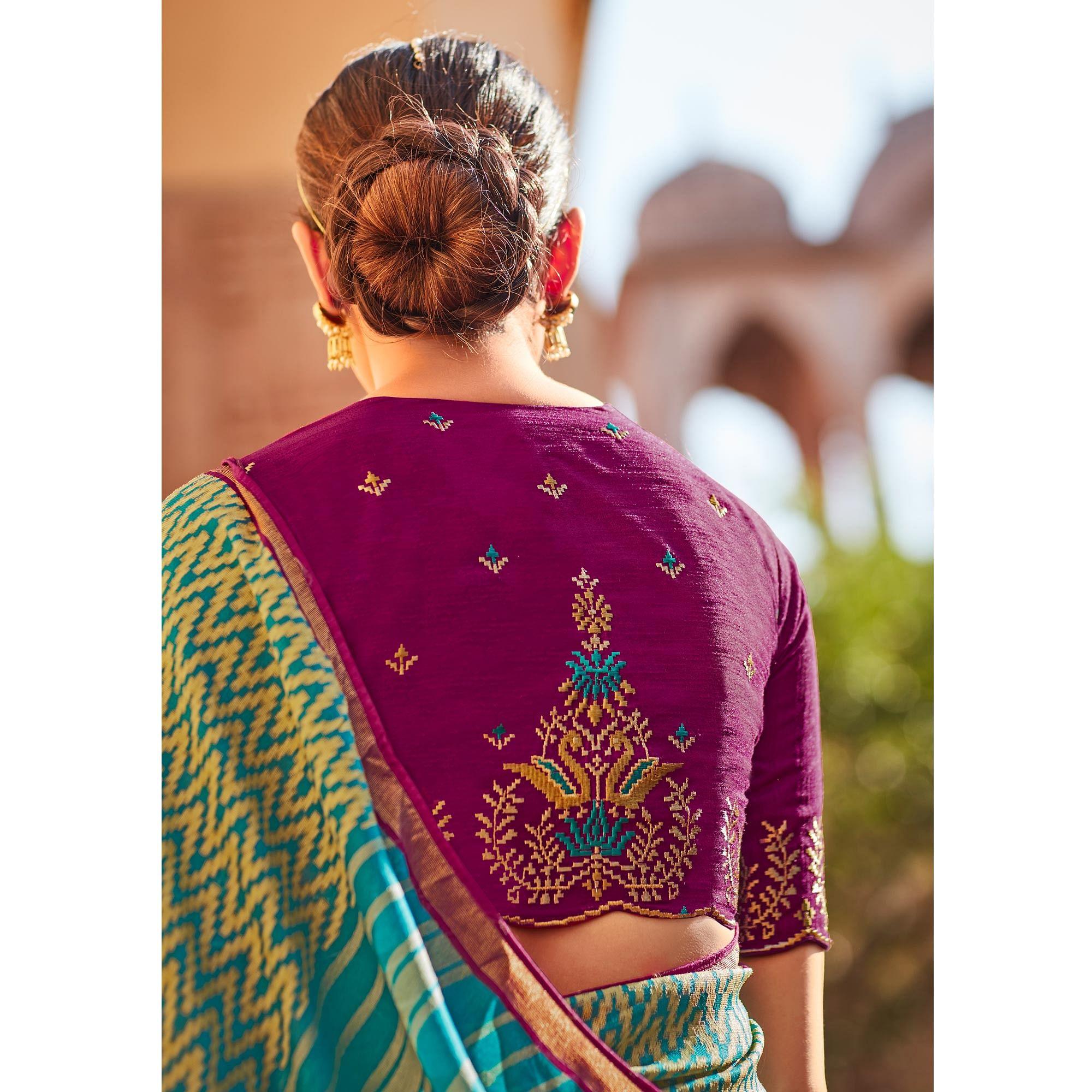 Multicolored Festive Wear Printed Silk Saree - Peachmode