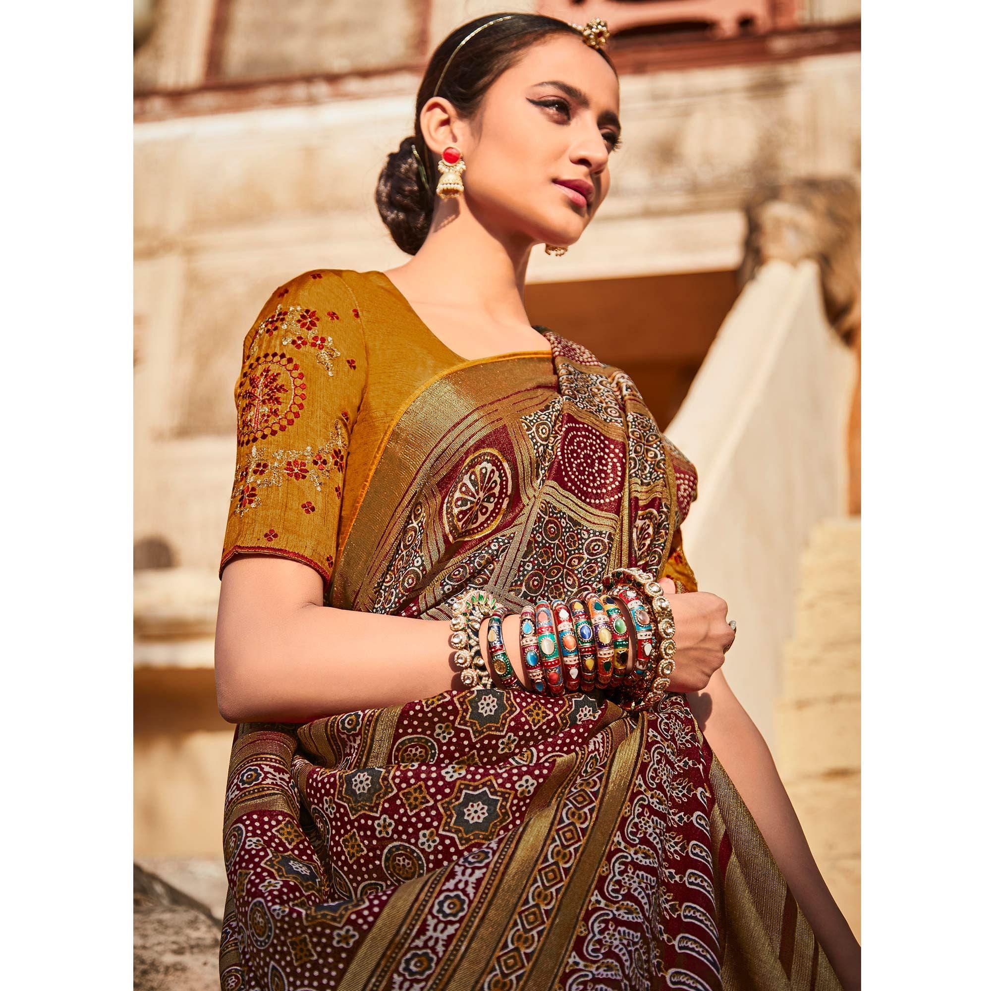 Multicolored Festive Wear Printed Silk Saree - Peachmode