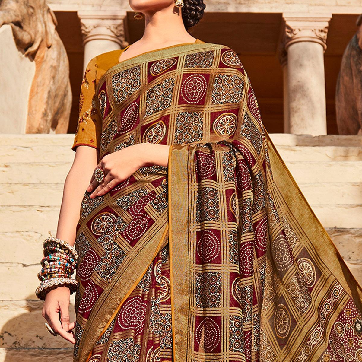 Multicolored Festive Wear Printed Silk Saree - Peachmode