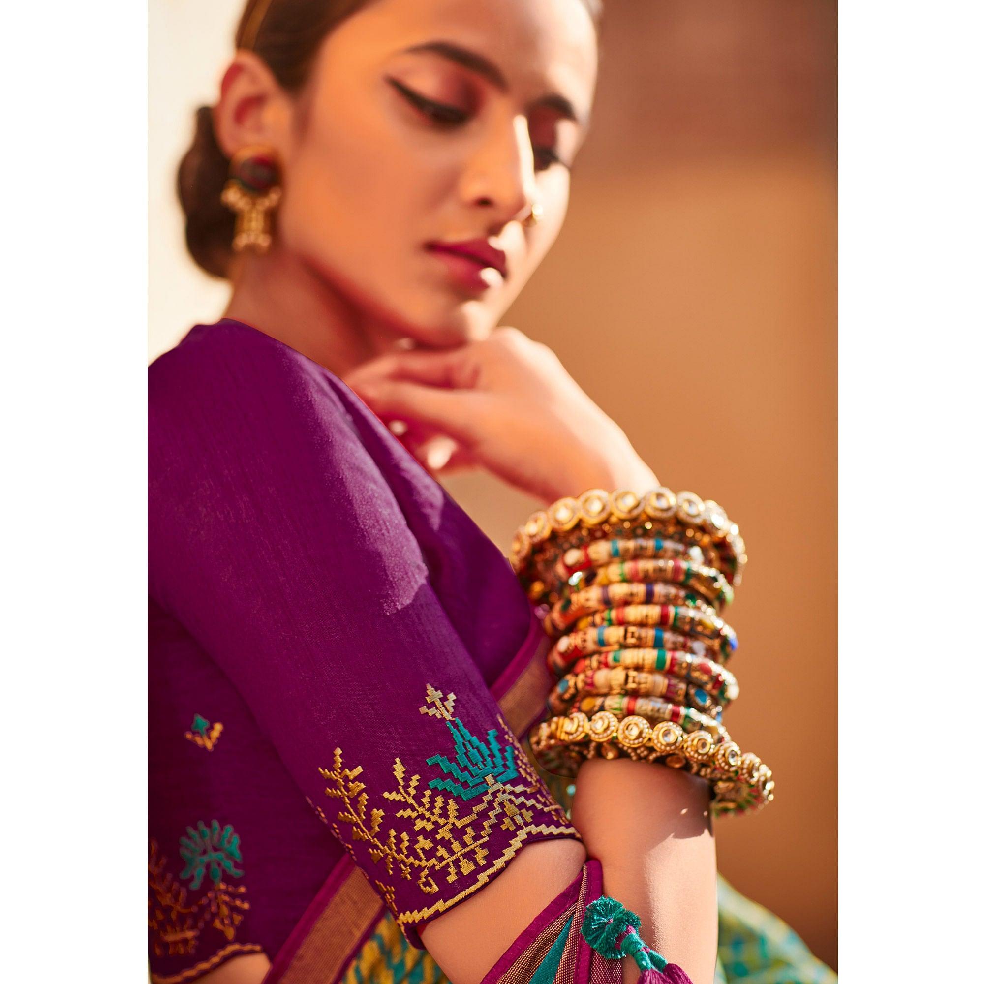 Multicolored Festive Wear Printed Silk Saree - Peachmode