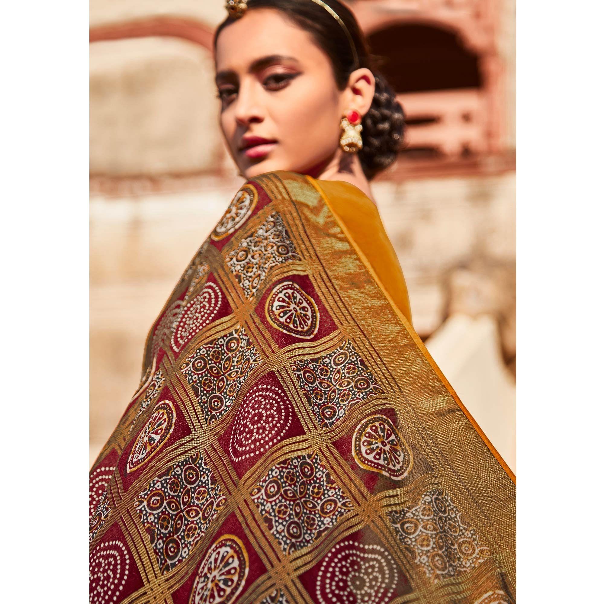 Multicolored Festive Wear Printed Silk Saree - Peachmode