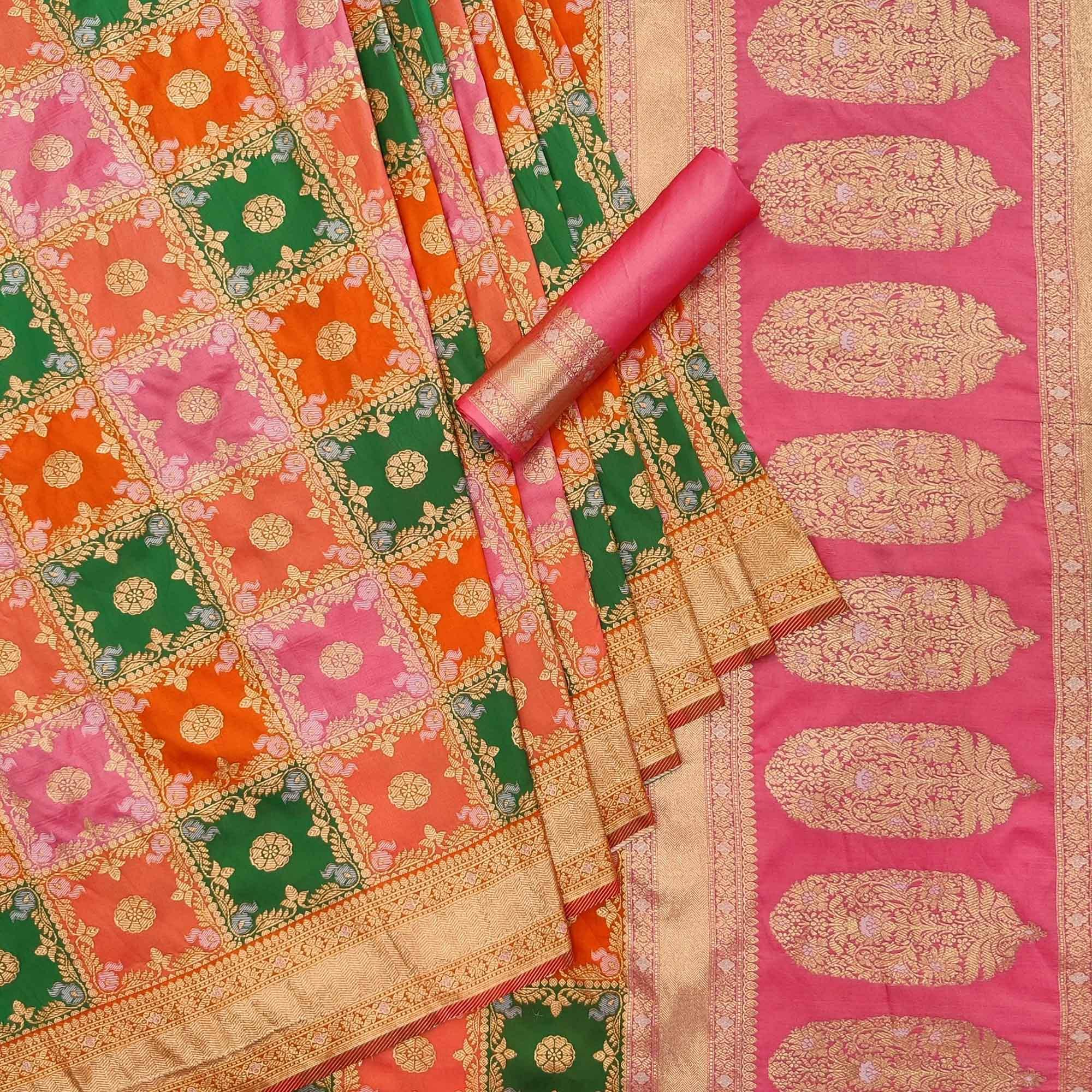 Multicolored Festive Wear Woven Silk Saree - Peachmode