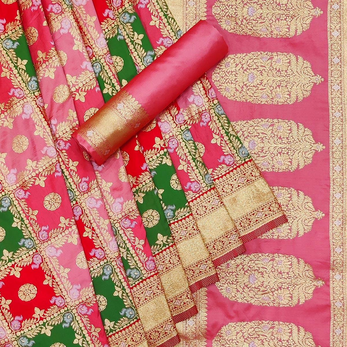 Multicolored Festive Wear Woven Silk Saree - Peachmode