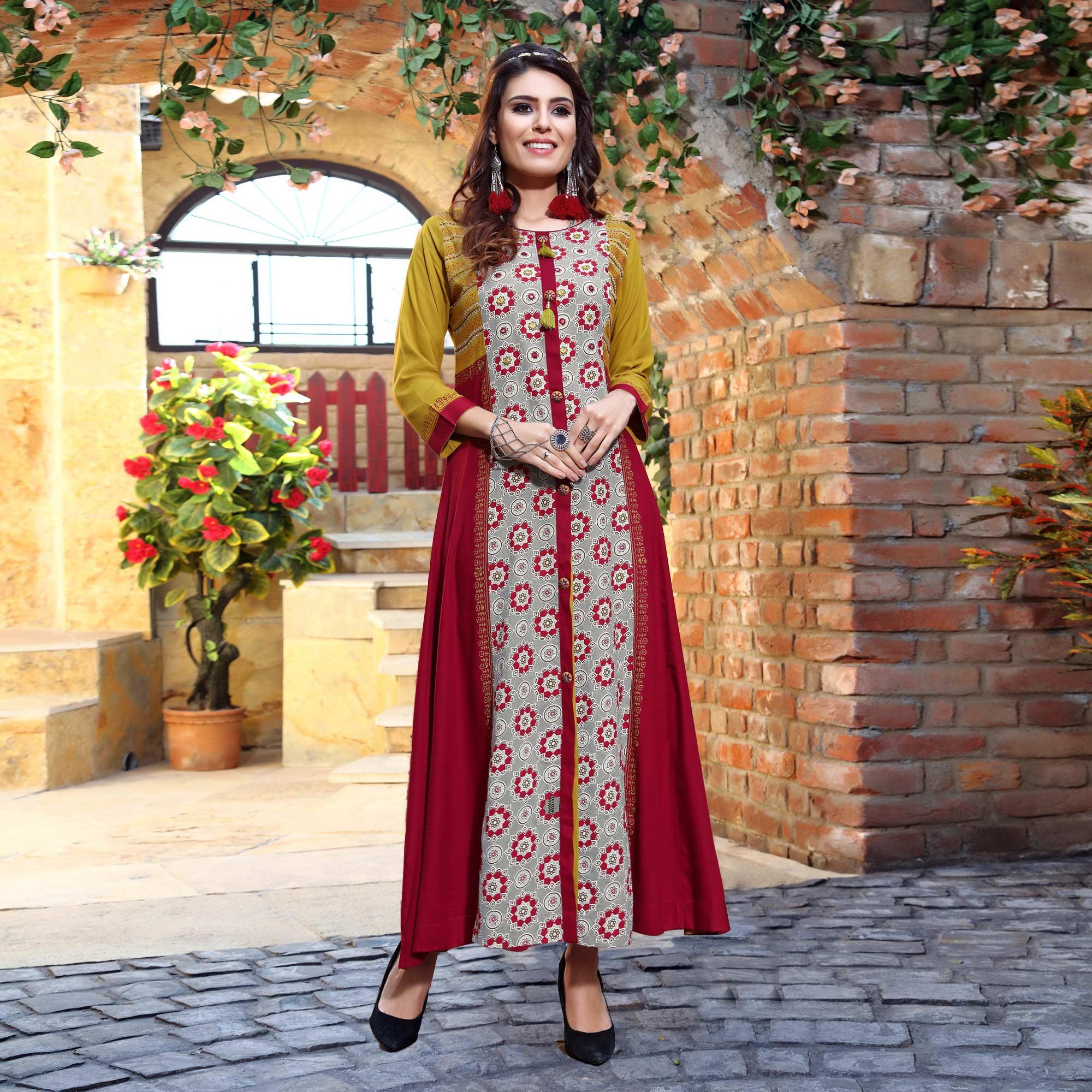 Multicolored Floral Printed Pure Cotton Kurti - Peachmode