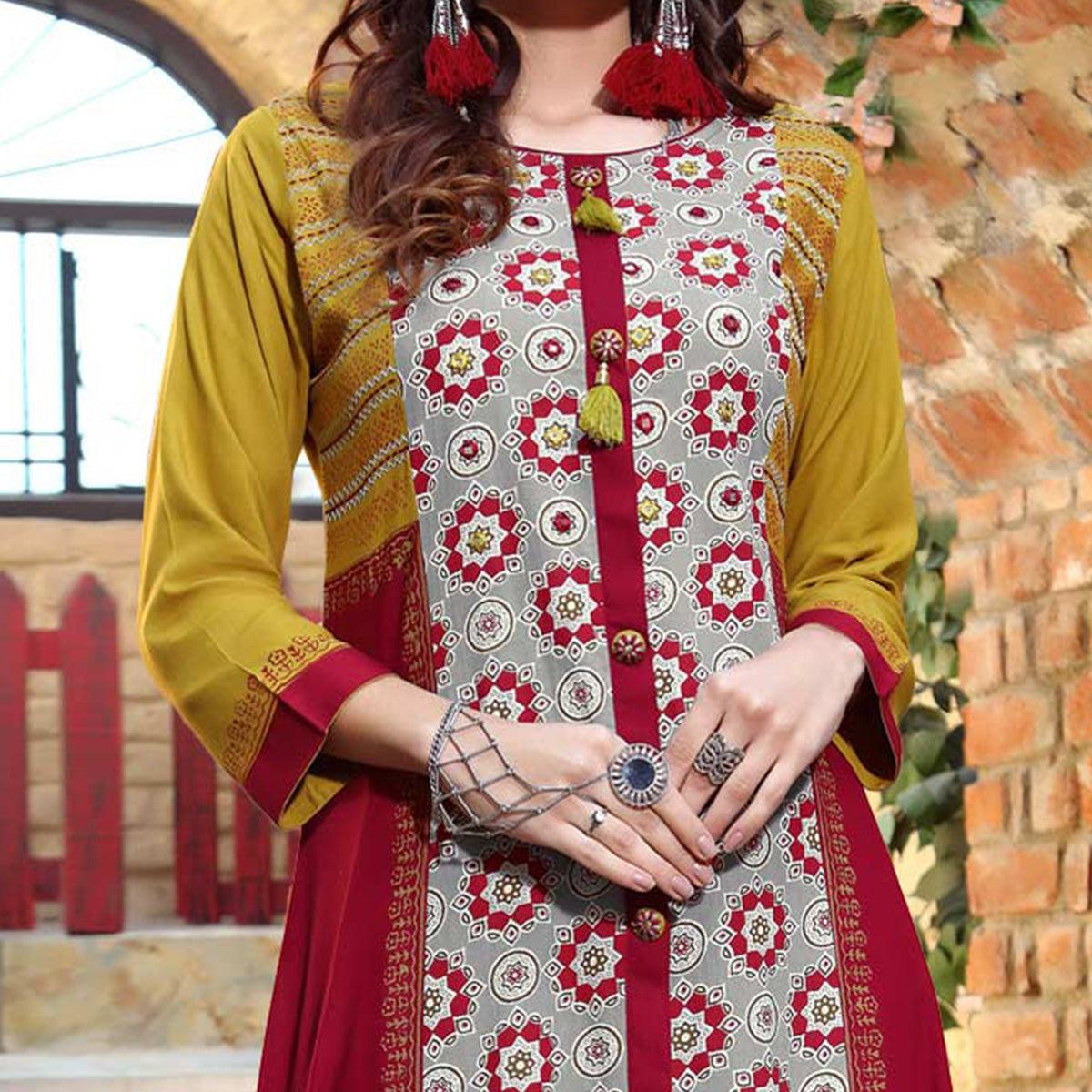 Multicolored Floral Printed Pure Cotton Kurti - Peachmode