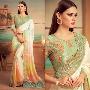 Multicolored  Floral Sequence Embroidered Art Silk Saree - Peachmode