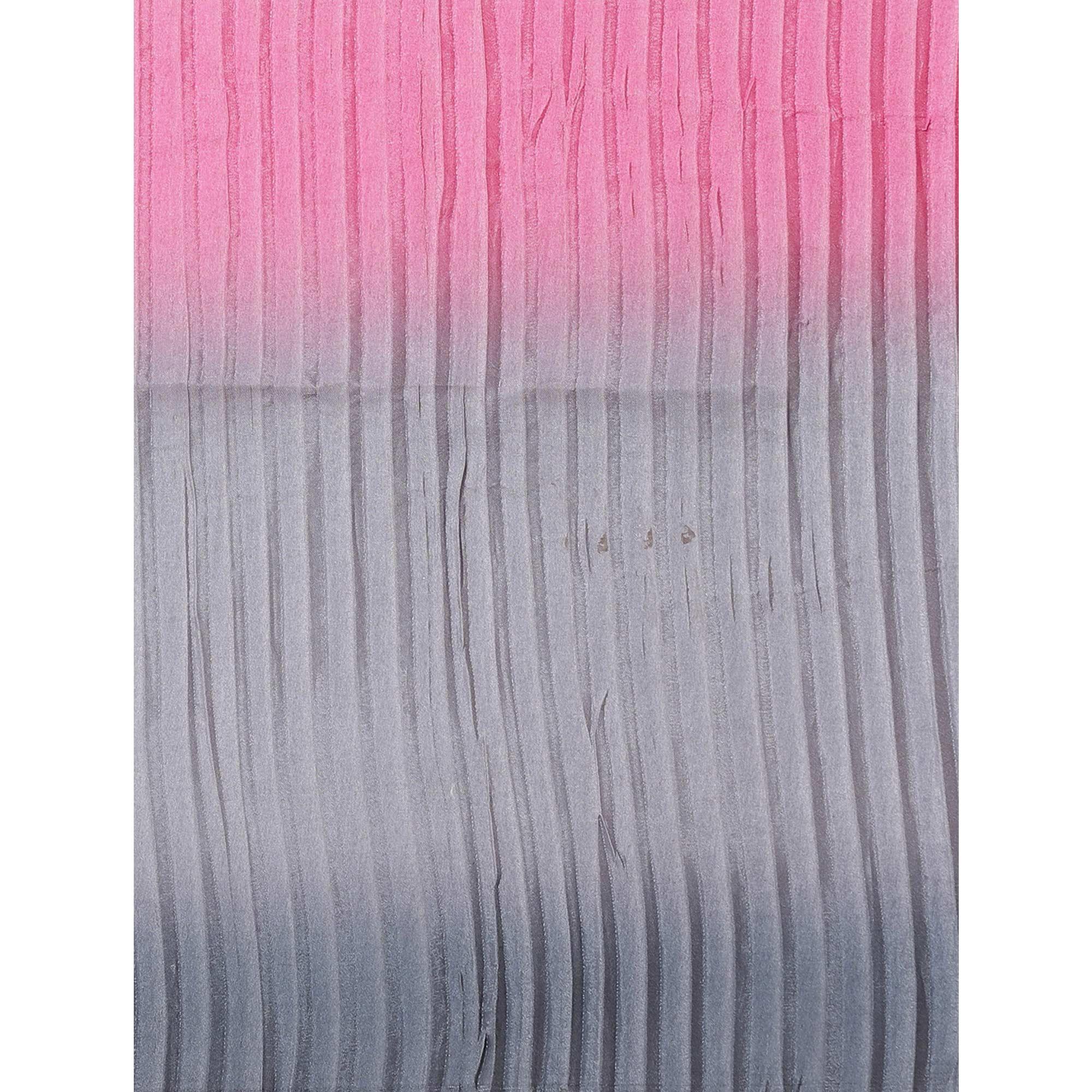 Multicolored Partywear Pleated Dola Silk Saree - Peachmode