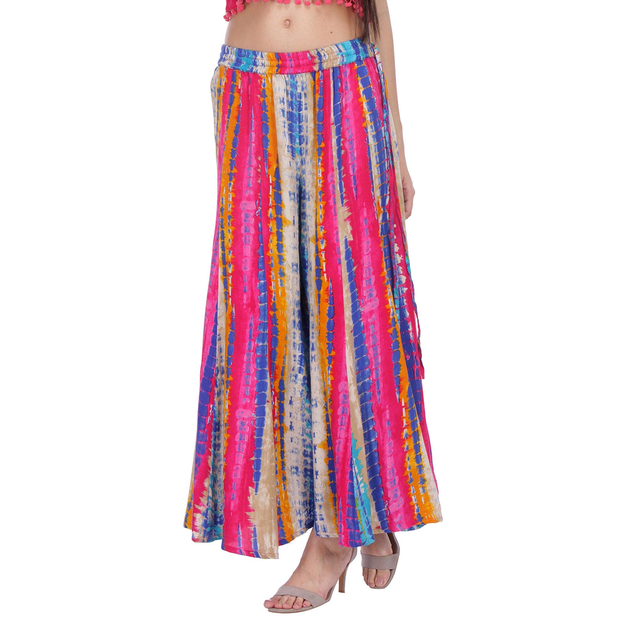Multicolored Printed Rayon Palazzo - Peachmode
