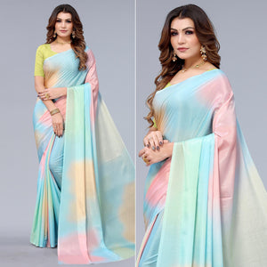 Multicolour Abtsract Printed Chiffon Saree - Peachmode
