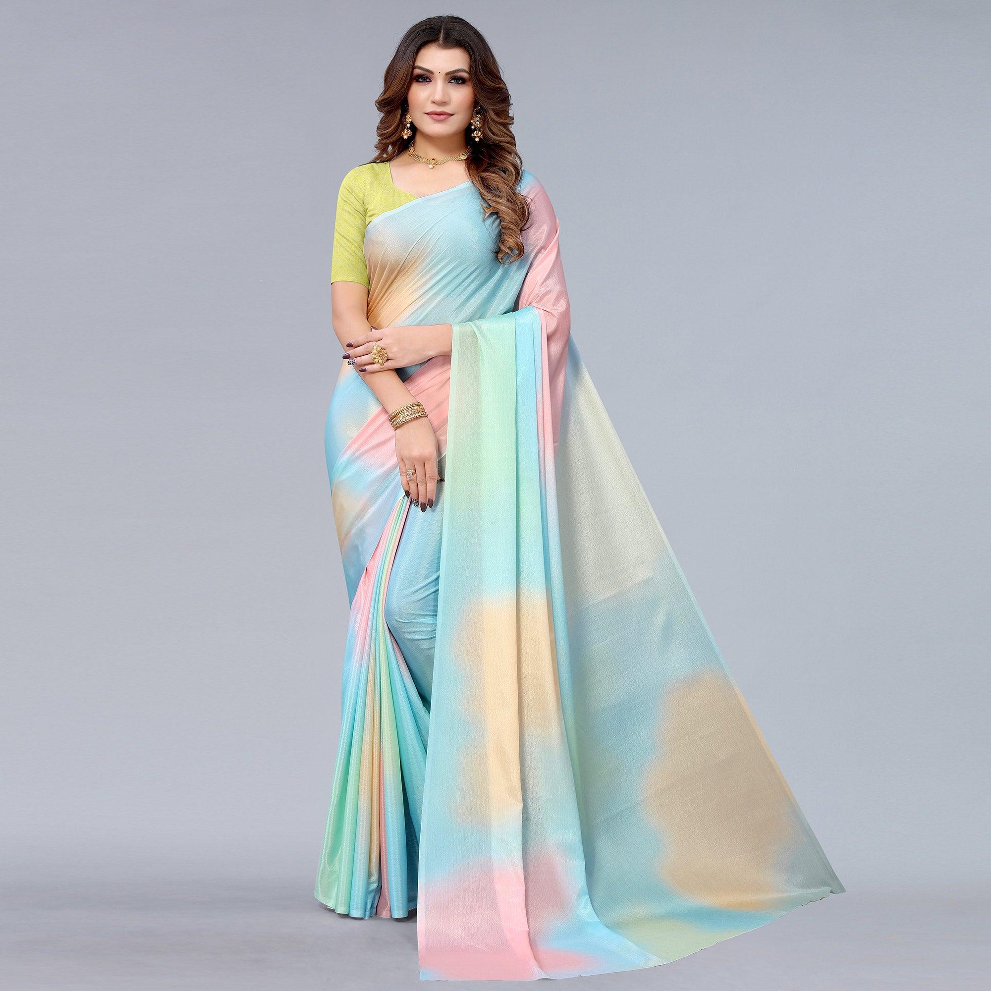 Multicolour Abtsract Printed Chiffon Saree - Peachmode